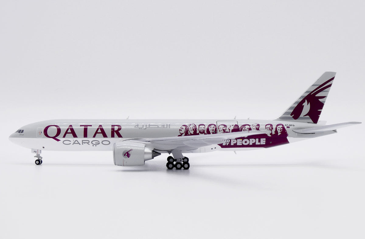 Qatar Cargo Moved by People Livery (Interactive) Boeing B777-200LRF A7-BFG 1/400 Diecast Scale Model JCWings