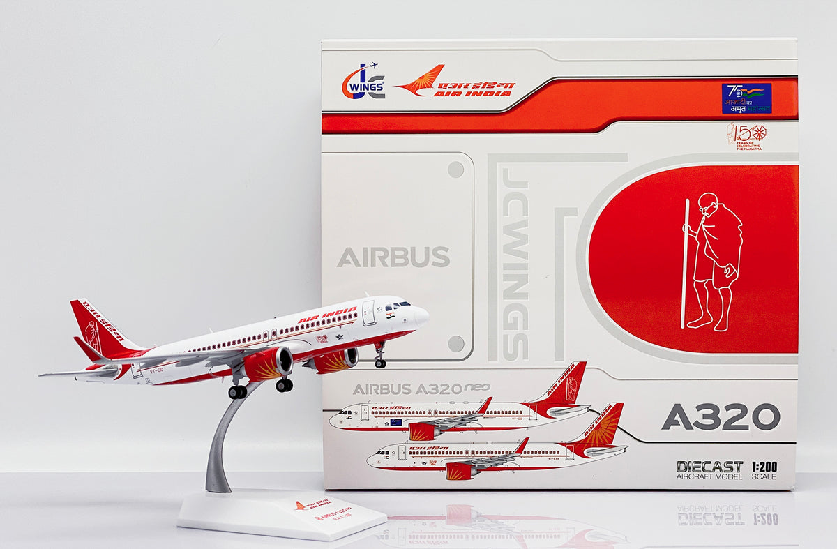 Air India Airbus A320neo VT-CIO (Mahatma Gandhi Tail Livery) 1/200 Diecast Scale Model JCWings