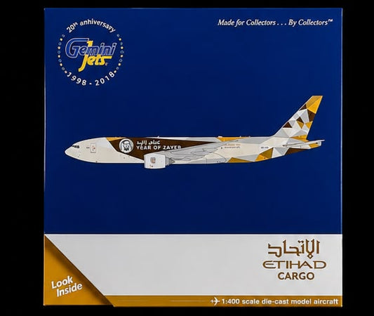 Etihad Cargo Boeing B777-200 Freighter (Year of Zayed Livery) 1/400 Scale Diecast Aircraft Model GeminiJets